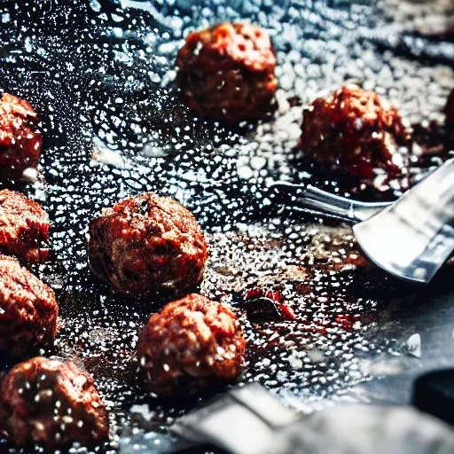 Image similar to raining meatballs, professional photography