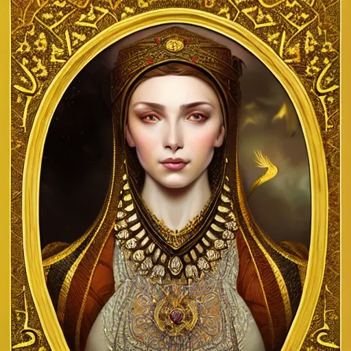 Image similar to portrait of ottoman sultan gog, female, clear face, symetrical, masculine, full body, 4 k, fantasy, intricate, elegant, highly detailed, digital painting, artstation, concept art, matte, sharp focus, illustration, art by artgerm and greg rutkowski and alphonse mucha