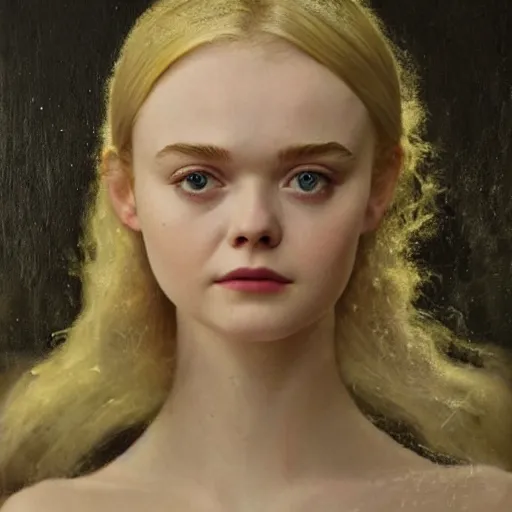 Prompt: Elle Fanning in a black robe holding a skull on the beach, head and shoulders portrait, stormy weather, extremely detailed masterpiece, Roger Deakin’s cinematography, oil on canvas, Norman Rockwell,