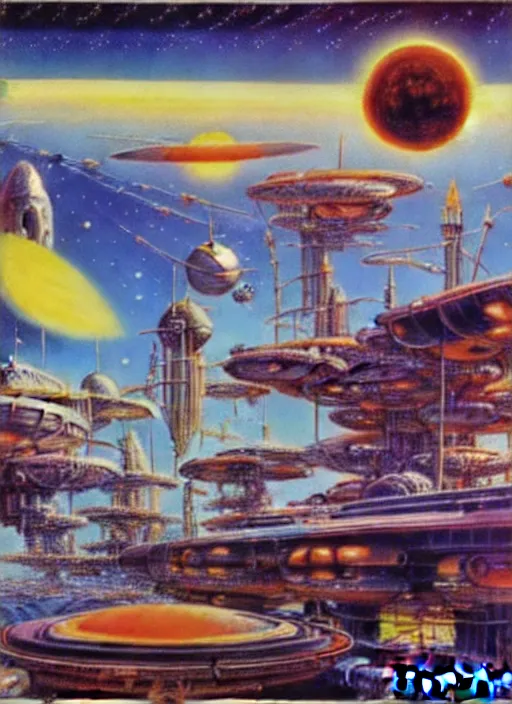 Image similar to photorealistic image of a retro futurism, solarpunk, biopunk, naturecore, by robert mccall