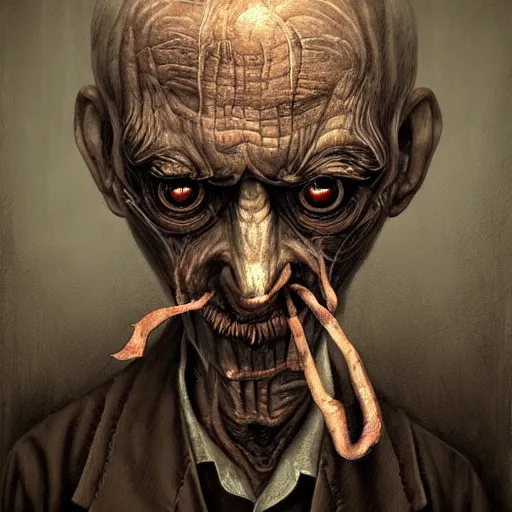Prompt: a creepy butcher in the style of Anton Semenov, realistic painting, high definition, digital art, matte painting, very detailed, realistic