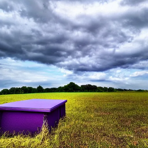 Image similar to photo of a desk on a purple field blue clouds