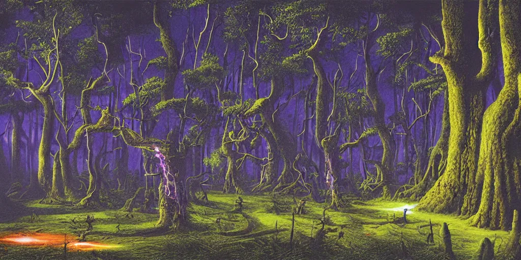 Image similar to Artwork by Tim White of the cinematic view of the Woodland of the Dark Lord.