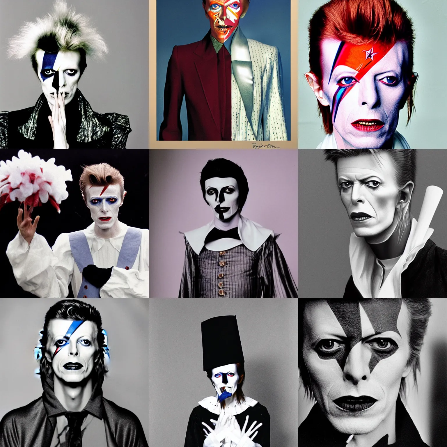 Prompt: david bowie as a pierrot