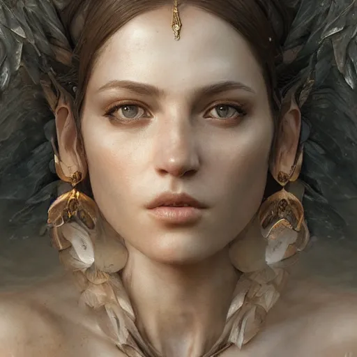 Image similar to photo realistic image of a goddess, stunning 3 d render inspired art by istvan sandorfi and greg rutkowski, perfect facial symmetry, realistic, highly detailed attributes and atmosphere, dim volumetric cinematic lighting,