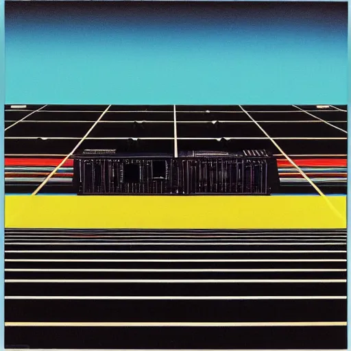Image similar to moog modular synthesizer, album cover art by Hipgnosis