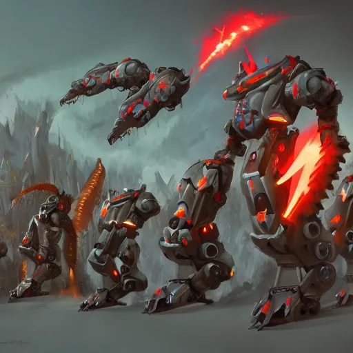 a mech dragon in a battle stance surrounded by a horde | Stable ...