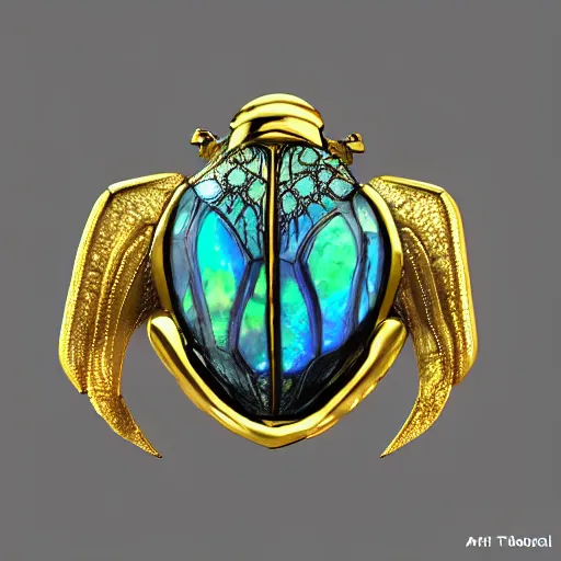 Prompt: jewelry engraved in scarab, beetle, opal diamond, art noveau, art deco, 8k , artstation, render, elegant, album art, artistic, billelis, decorative art