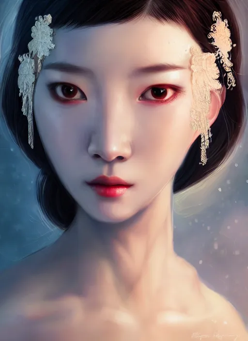 Prompt: beautiful fashion girl in tang dynasty, strapless dress, character portrait in the style of thomas river and artgerm, wlop, cinematic lighting, hyperdetailed, 8 k realistic, symmetrical, global illumination, radiant light, halo, love and mercy, frostbite 3 engine, cryengine, dof, trending on artstation, digital art, chanel