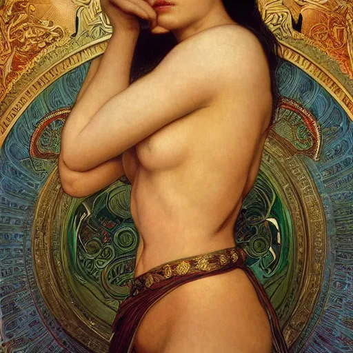 Image similar to an portrait of a beautiful alluring female goddess, detailed, centered, digital painting, artstation, concept art, donato giancola, Dante Gabriel Rossetti, alphonse mucha, Joseph Christian Leyendecker, WLOP, Boris Vallejo, Annie Leibovitz and Steve McCurry, David Lazar, Jimmy Nelsson, Breathtaking, 8k resolution, extremely detailed, beautiful, establishing shot, artistic, hyperrealistic, beautiful face, octane render