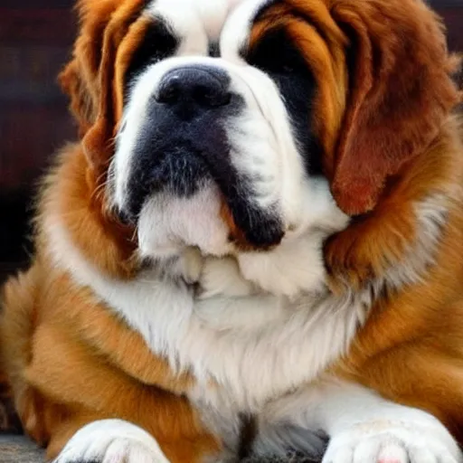 Image similar to a saint bernard with very curly hair