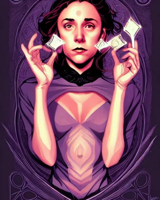 Prompt: beautiful stella maeve magician, black magic spells, in the style of joshua middleton, rafeal albuquerque comicbook cover art, phil noto, creepy pose, spooky, symmetrical face and body, vibrant cinematic lighting, detailed realistic symmetrical eyes, insanely detailed and intricate elegant, aquapunk, titian, bioshock, underwater home