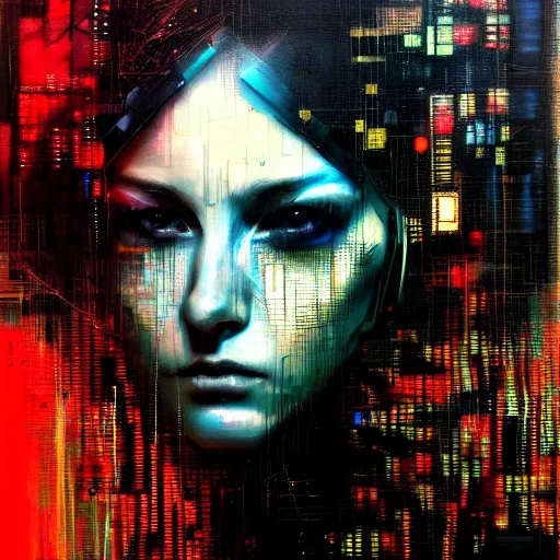 Prompt: hyperrealistic portrait of a mysterious cyberpunk woman, by Guy Denning, Johannes Itten, Russ Mills, glitch art, hacking effects, glitch effects, digital tech effects, cybernetics, detailed lings, chromatic, color blocking!, oil on canvas, octane, concept art, abstract, 8k, trending on artstation