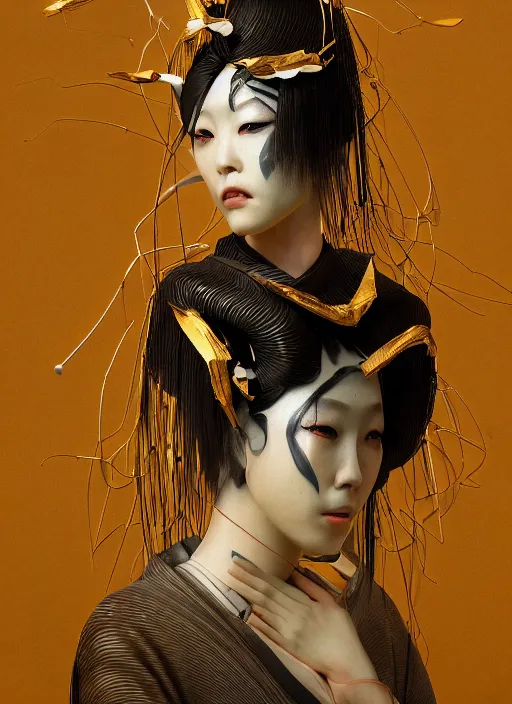 Prompt: portrait of a futuristic geisha, kintsugi, modern fine art, fractal, intricate, elegant, highly detailed, digital photography, subsurface scattering, by jheronimus bosch and greg rutkowski,