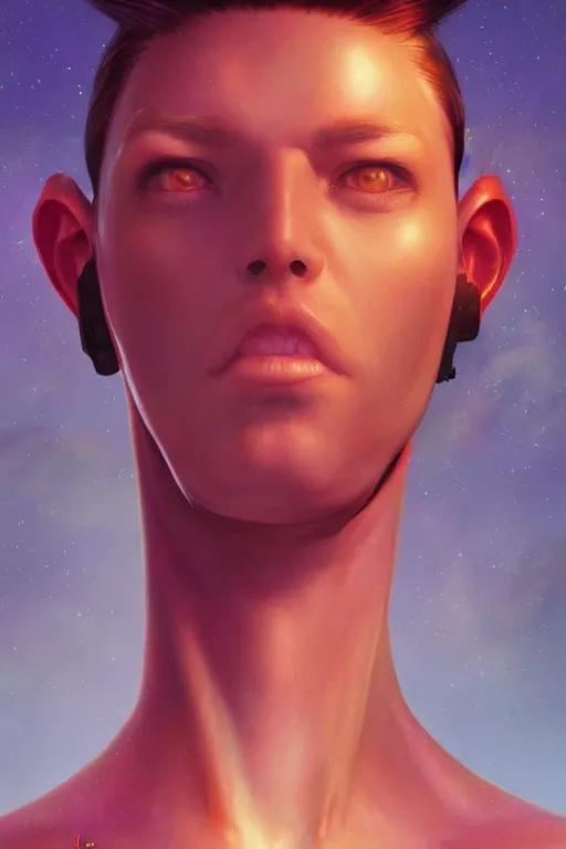 Prompt: digital portrait of an eloquent alien king, straight on, full body character concept art, concept art, by artgerm, tom bagshaw, gerald brom, vaporwave colors, lo fi colors, vaporwave, lo fi, 4 k, hd, rendered with substance designer, small details,