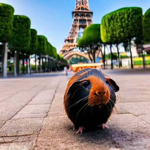 Prompt: a guinea pig taking a selfie in front of the eiffel tower, photorealistic