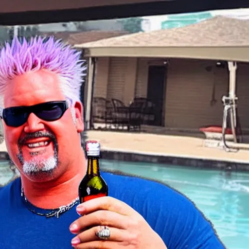 Prompt: guy fieri as thanos drinking a white claw at the pool
