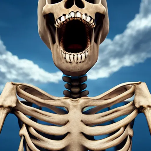 Prompt: a hyperrealistic shocked skeleton with his mouth wide open, anime, 4k