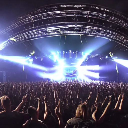 Prompt: amazing pantera concert, with a circular, 3 6 0 degree stage, with large led screens