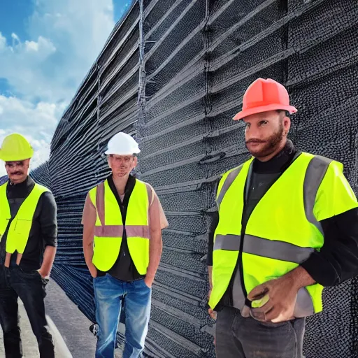 Image similar to black, shadowy, tall figures wearing construction hats