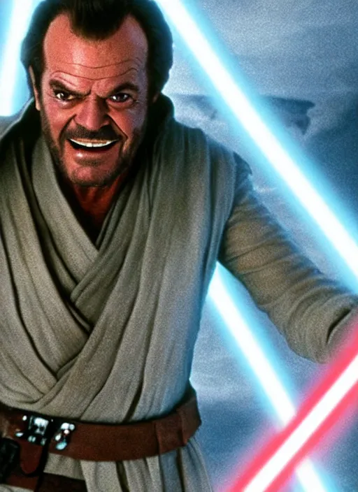 Image similar to film still of jack nicholson as a jedi in the new star wars movie, 4 k