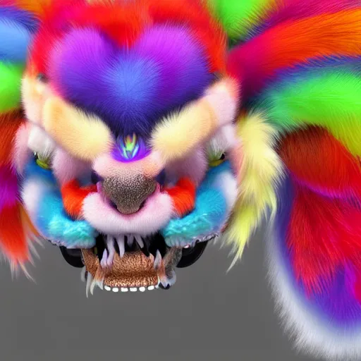 Prompt: colorful fluffy chinese dragon face high detailed fur 3 d render 4 k