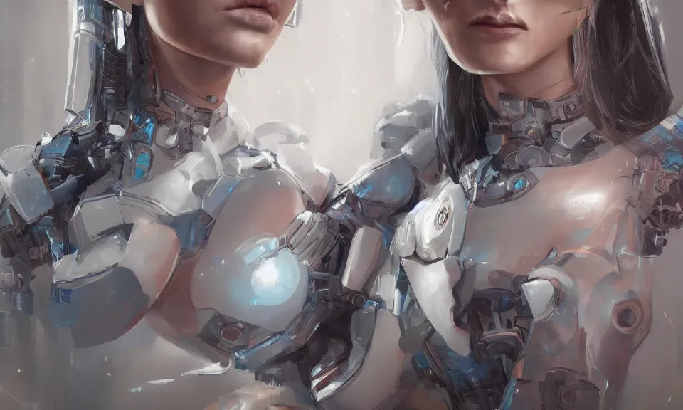 Image similar to a beautiful girl with robot body, portrait, realistic shaded Perfect face ,featured in cinematic, elegant, artstation, intricate, highly detailed, digital painting, artstation, concept art, sharp focus, illustration, cyberpunk, cgsociety, 8k