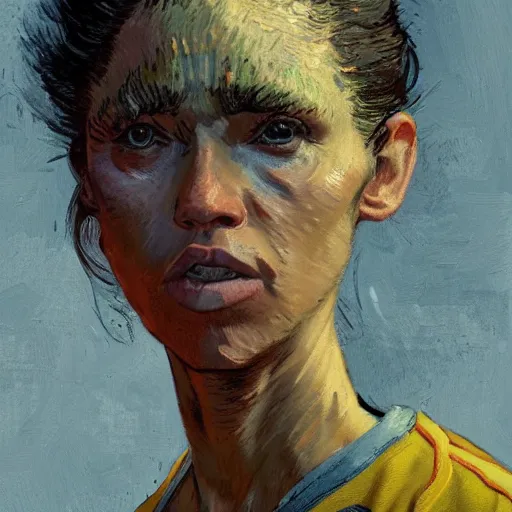 Prompt: painting of an woman basketball player, a van gogh style, greg rutkowski, cg worker artstation