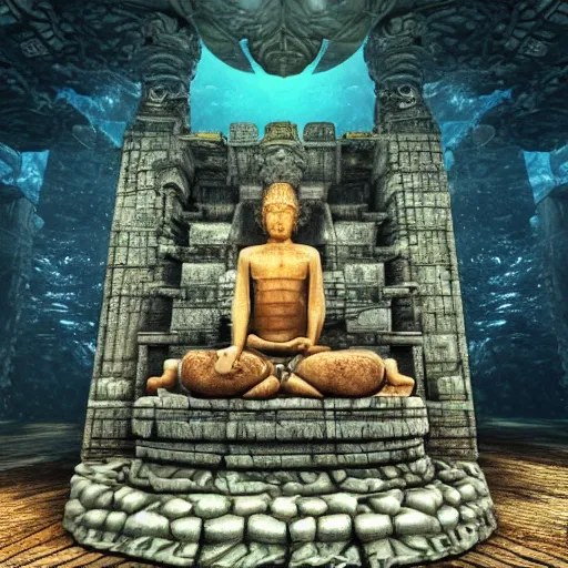 Image similar to underwater temple, underwater monk