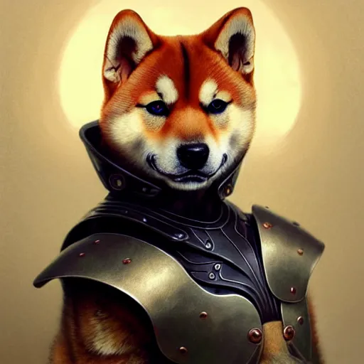 Prompt: portrait painting of a cute shiba inu with armor, ultra realistic, concept art, intricate details, eerie, highly detailed, photorealistic, octane render, 8 k, unreal engine. art by artgerm and greg rutkowski and charlie bowater and magali villeneuve and alphonse mucha