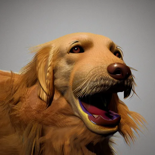 Image similar to A mix of a golden retriever and a bearded dragon, highly detailed, 8k, Unreal Engine render