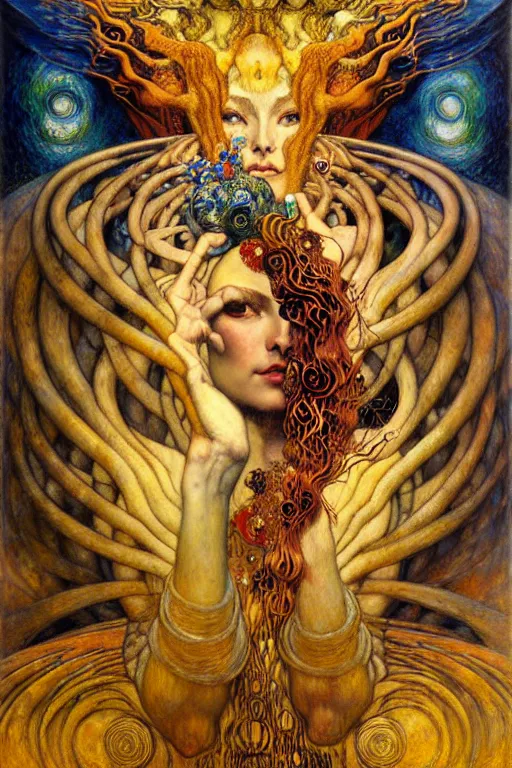 Image similar to Divine Chaos Engine by Karol Bak, Jean Delville, William Blake, Gustav Klimt, and Vincent Van Gogh, symbolist, visionary