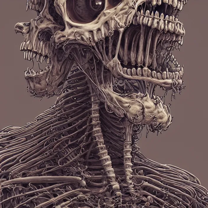 Image similar to portrait of Garfield as skeleton. terrifying. nightmare fuel. intricate abstract. intricate artwork. by Tooth Wu, wlop, beeple, dan mumford. octane render, trending on artstation, greg rutkowski, very coherent symmetrical artwork. cinematic, hyper realism, high detail, octane render, 8k, iridescent accents, deep blacks