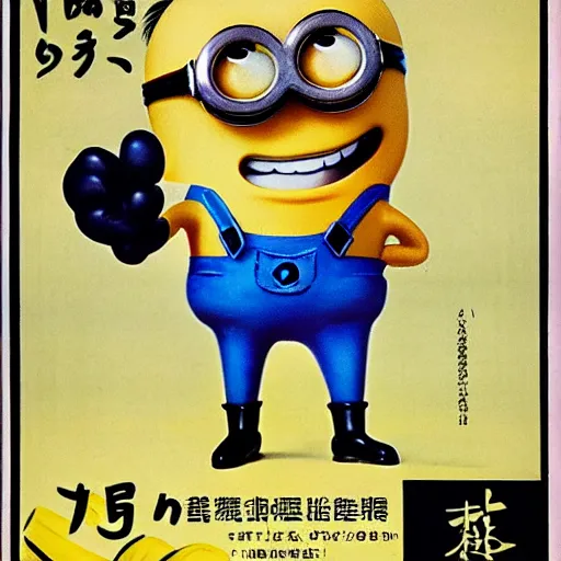 Prompt: japanese maganize advert for minions, 1 9 4 3
