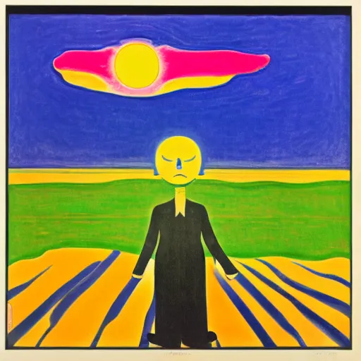 Image similar to sun shining through clouds, Edvard Munch, David Hockney, Takashi Murakami, Minimalist,