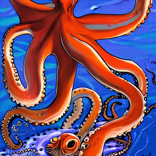 Image similar to octopus and cats fighting for life, digital paintingl