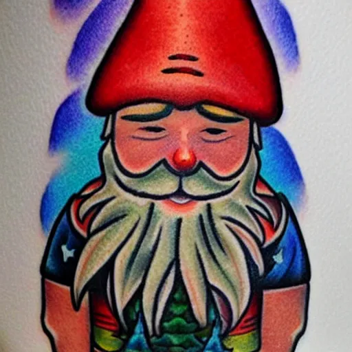 Prompt: american traditional gnome tattoo
