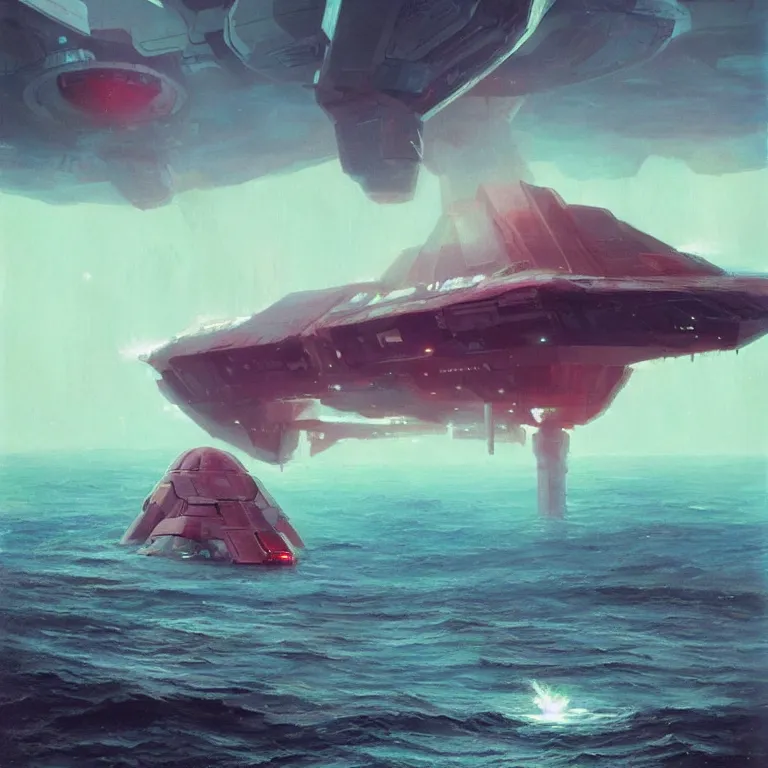 Image similar to behemoth spaceship covered in antenna that is crashing into the ocean, scifi concept art, by john harris, by simon stalenhag, stunning, award winning