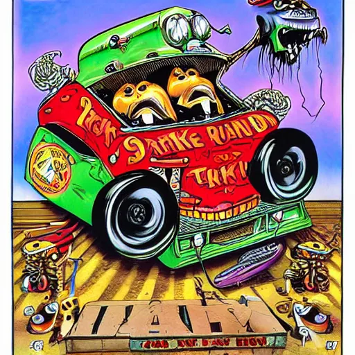Image similar to artwork by Rat Fink, Ed 'big daddy' Roth