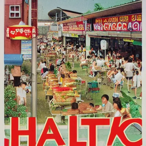 Image similar to A 1990s poster of a hawker centre