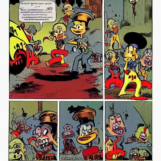 Image similar to zombie apocalypse by tex avery and carl barks, detailed