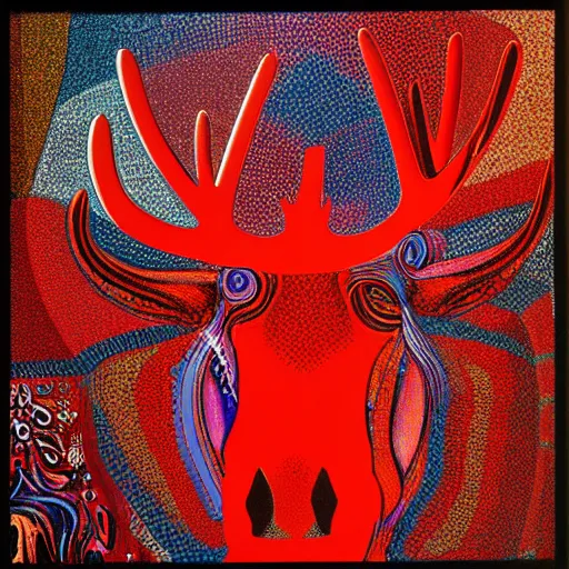 Image similar to sleepy red moose, psychedelic, hein edelmann,