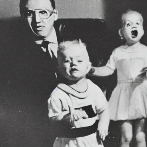 Image similar to a 1960 photo of a poltergeist attack family