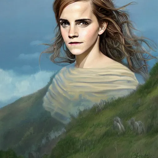 Image similar to a portrait of emma watson in a scenic environment by mohrbacher peter