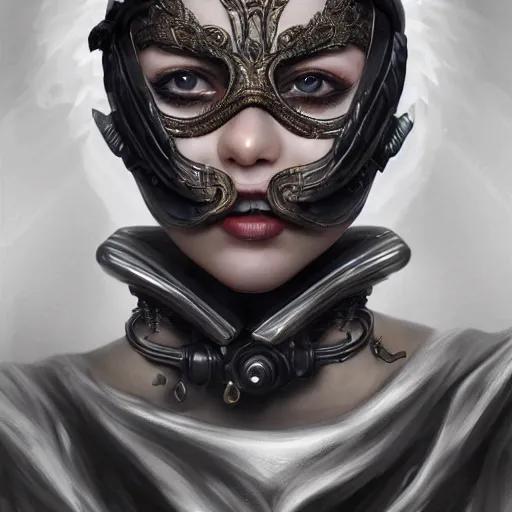 Image similar to Very very very very highly detailed epic photo of face with venetian mask, intricate, dystopian, sci-fi, extremely detailed, digital painting, artstation, concept art, smooth, sharp focus, illustration, intimidating lighting, incredible art by Artgerm
