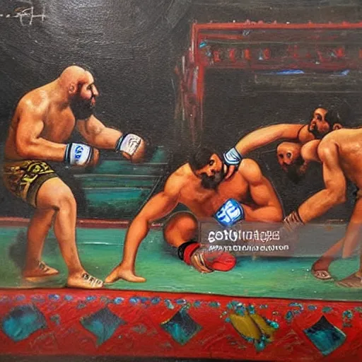 Prompt: persian painting of an MMA match