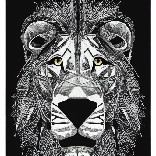 Image similar to a philosophical lion, an ultrafine detailed painting by james jean, high contrast greyscale, behance contest winner, vanitas, angular, altermodern