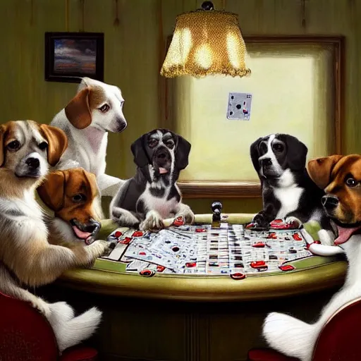 Prompt: dogs playing poker, highdefinition