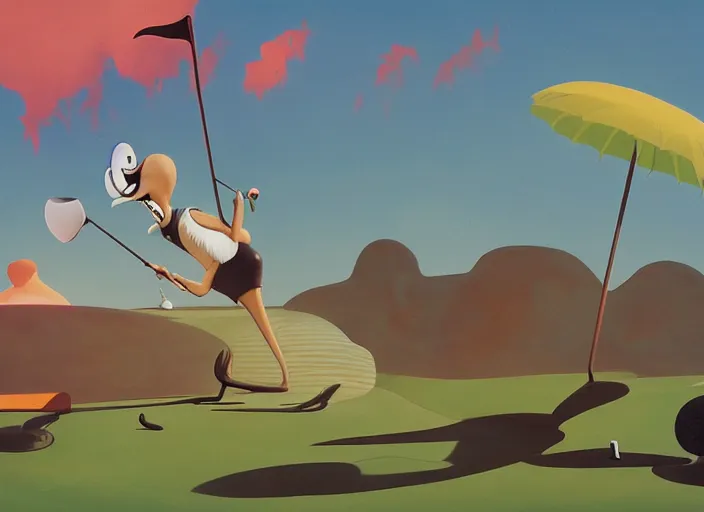 Image similar to matte sharp painting, surrealist, a walrus playing golf, juxtapoz, artforum, gary baseman, preston blair, tex avery, dan mumford, pedro correa