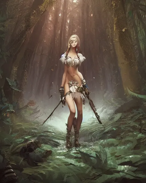 Image similar to A beautiful maid in a magical forest, bikini, beautiful face, very detailed face, fantasy art, in the style of greg rutkowski, illustration, epic, fantasy, intricate, hyper detailed, artstation, concept art, smooth, sharp focus